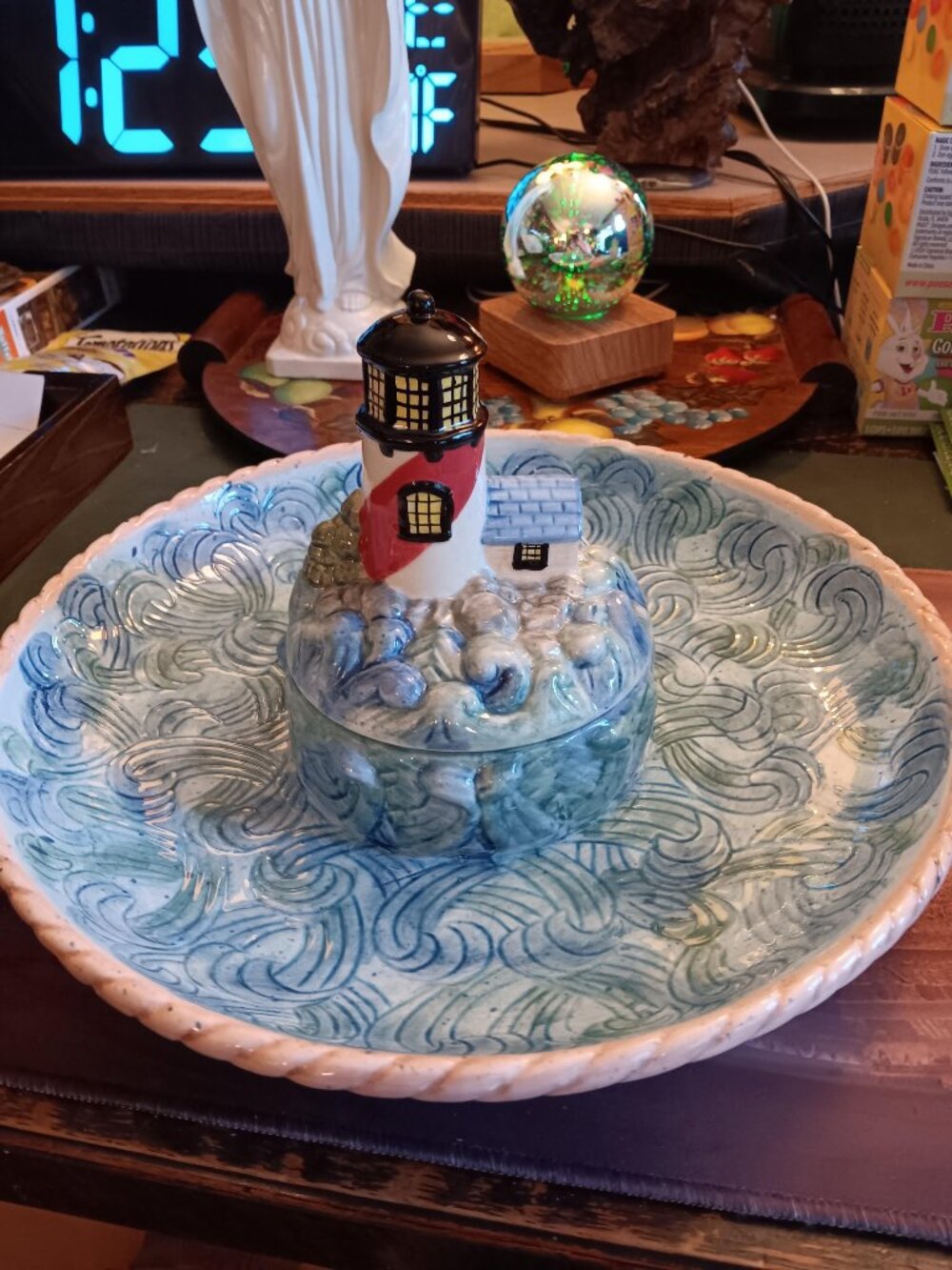 Vintage Lighthouse "Elements" Chip & Dip~ Crackers & Cheese Bowl LQQK~ZEE!